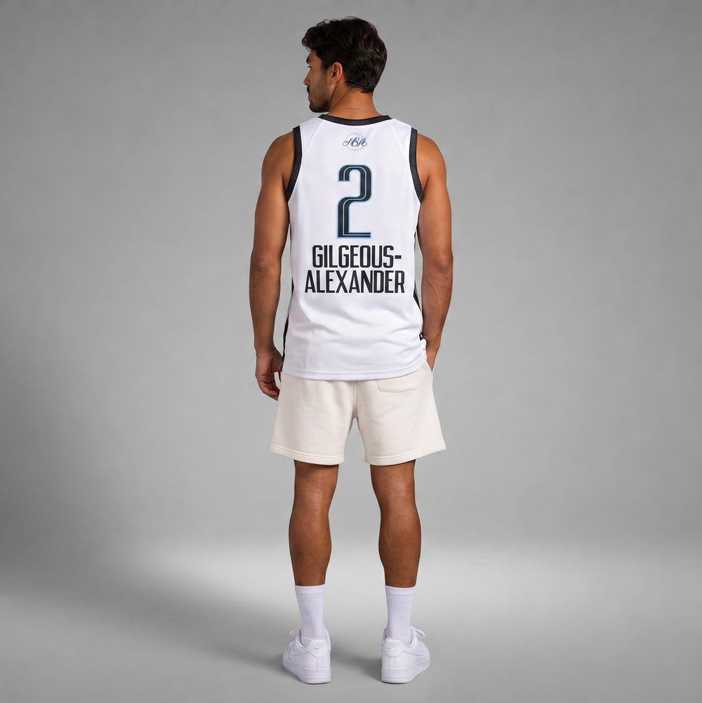 Hoopers white NBA World All-Stars 2026 jersey with light blue accents, featuring Shai Gilgeous-Alexander's name and number 2.