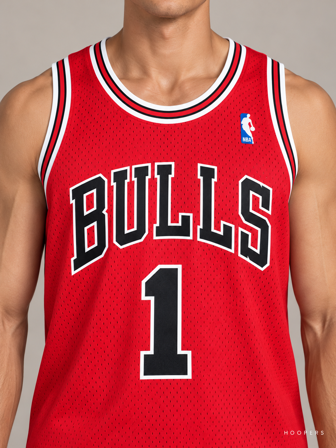 גופיית NBA דריק רוז שיקגו בולס – אדום רטרו 2008/09 – תקריב חזית