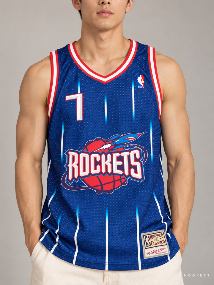 גופיית NBA ג'רמי לין יוסטון רוקטס – כחול פסים רטרו – תקריב חזית