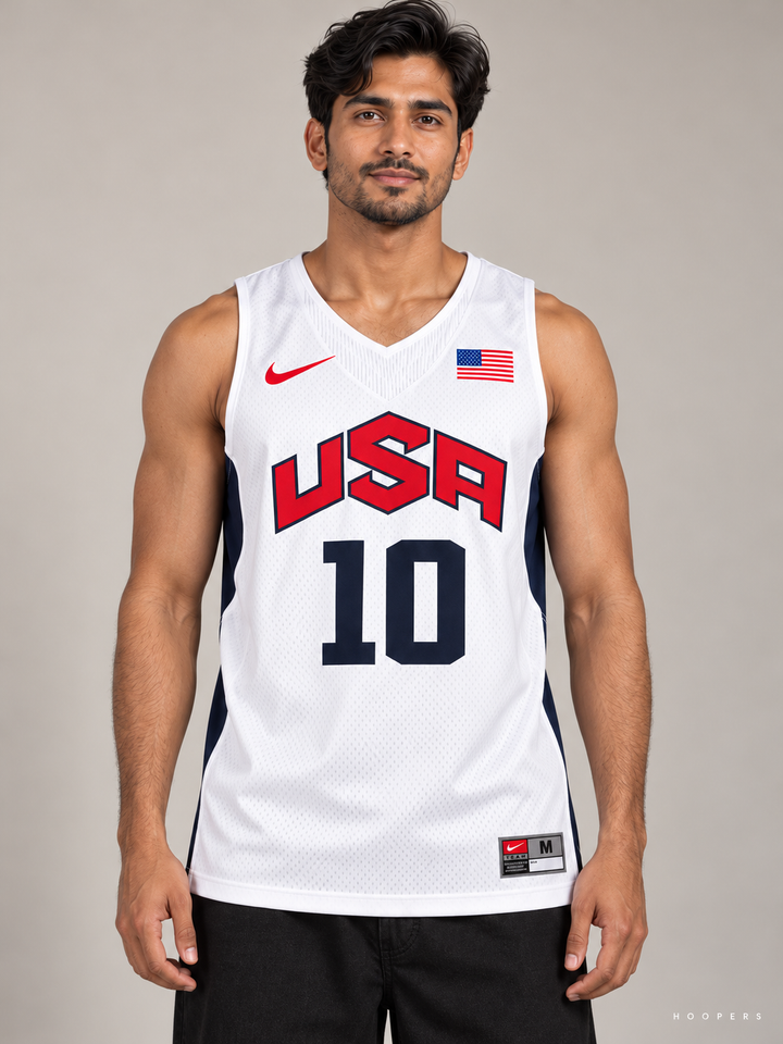 גופיית NBA קובי בראיינט USA – לבן רטרו – תקריב חזית
